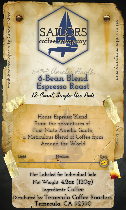 First Mate Amelia Gaoth - 6-Bean Blend Espresso Roast [12 Single-Use Cups]