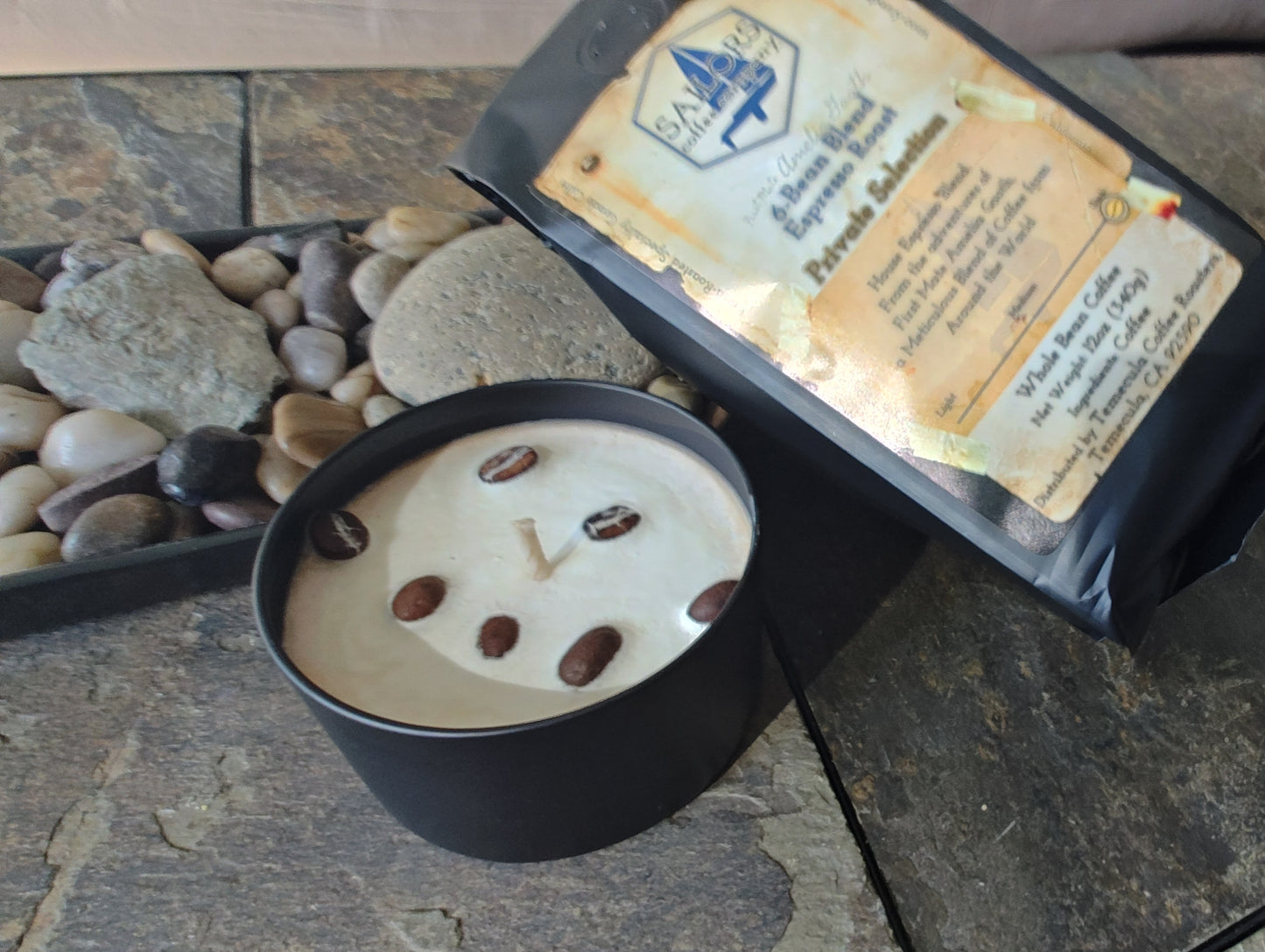 First Mate Amelia Gaoth - 6-Bean Blend Espresso Roast: Coffee and Coffee-scented Candle Bundle