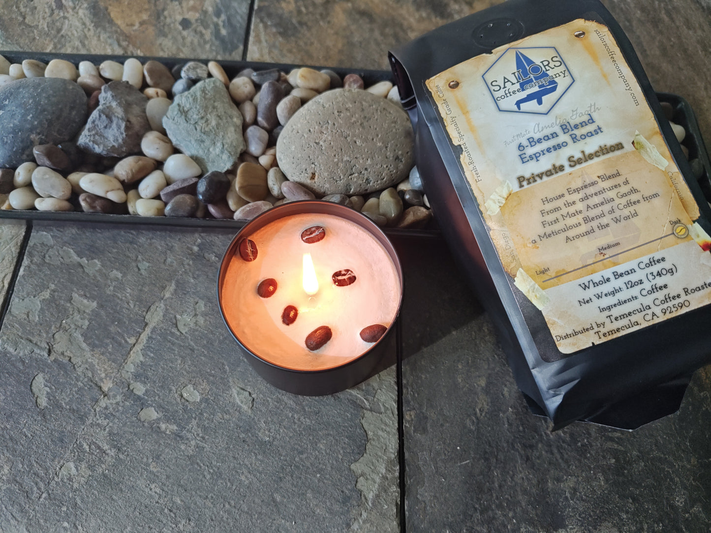 First Mate Amelia Gaoth - 6-Bean Blend Espresso Roast: Coffee and Coffee-scented Candle Bundle