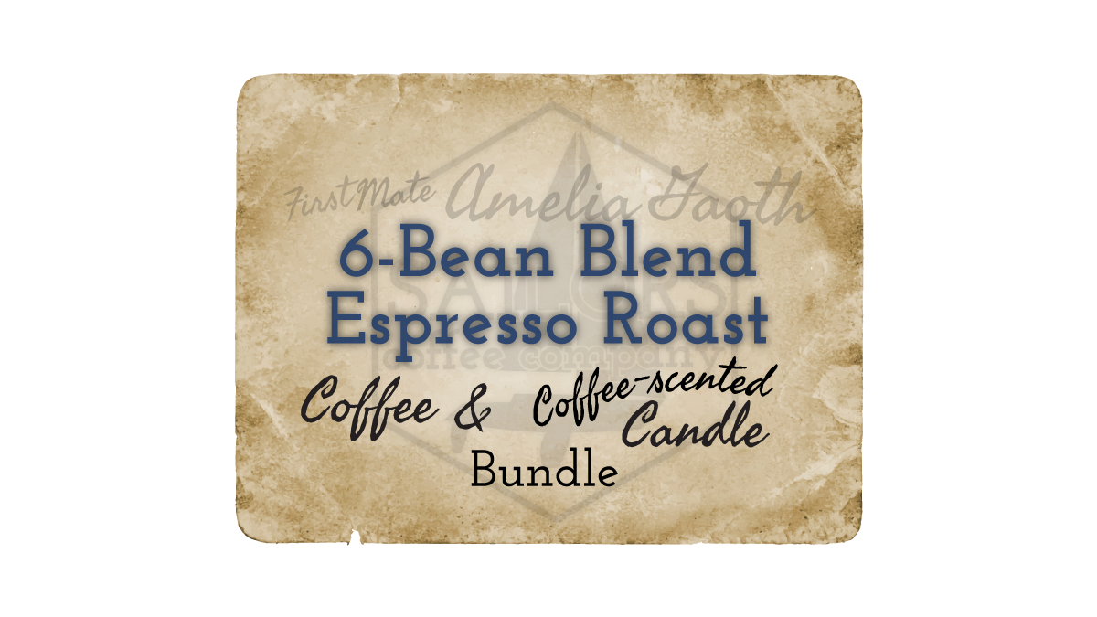 First Mate Amelia Gaoth - 6-Bean Blend Espresso Roast: Coffee and Coffee-scented Candle Bundle