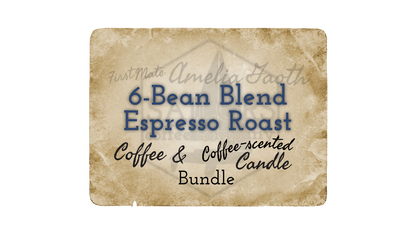 First Mate Amelia Gaoth - 6-Bean Blend Espresso Roast: Coffee and Coffee-scented Candle Bundle