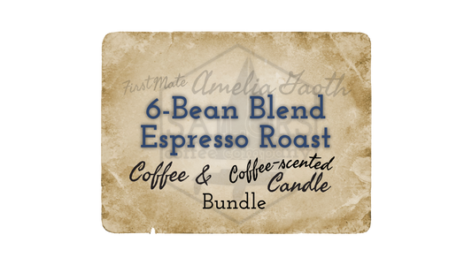 First Mate Amelia Gaoth - 6-Bean Blend Espresso Roast: Coffee and Coffee-scented Candle Bundle