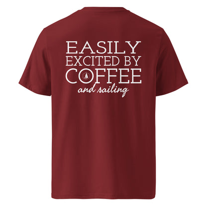 Unisex organic cotton t-shirt (Easily Excited by Coffee and Sailing)